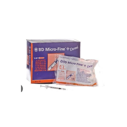 Micro-Fine + Demi Insulin Syringe 0.3ml with 30G x 8mm Needle - Pack of 10